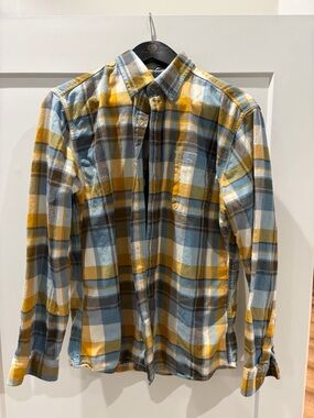 Eddie Bauer Men's Yellow Blue Plaid Button-Down Shirt